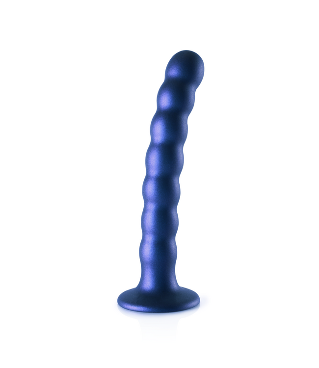 Ouch! Metallic Blue Beaded Silicone G-Spot Dildo with Suction Cup – 16.5 cm