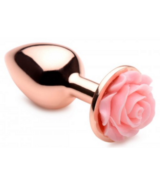 XR Brands Roségoldener Buttplug 7,6 cm mit rosa Blume – stilvoller Genuss
