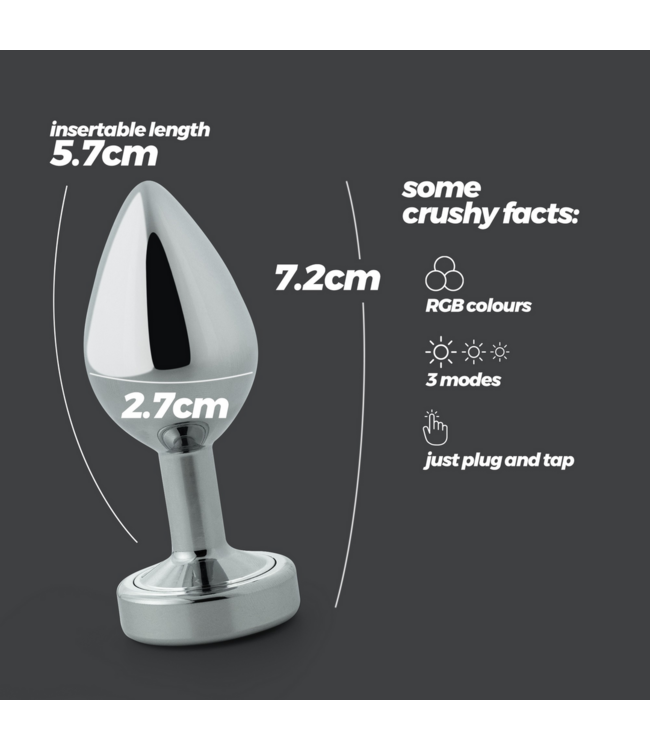 Crushious Borealis LED RGB Metal Anal Plug 7.2 cm – Silver, Easy Clean & Fun
