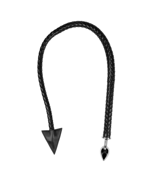 Ouch! Metalen Anaalplug Met PU Leren Duivelsstaart 105 cm Zwart