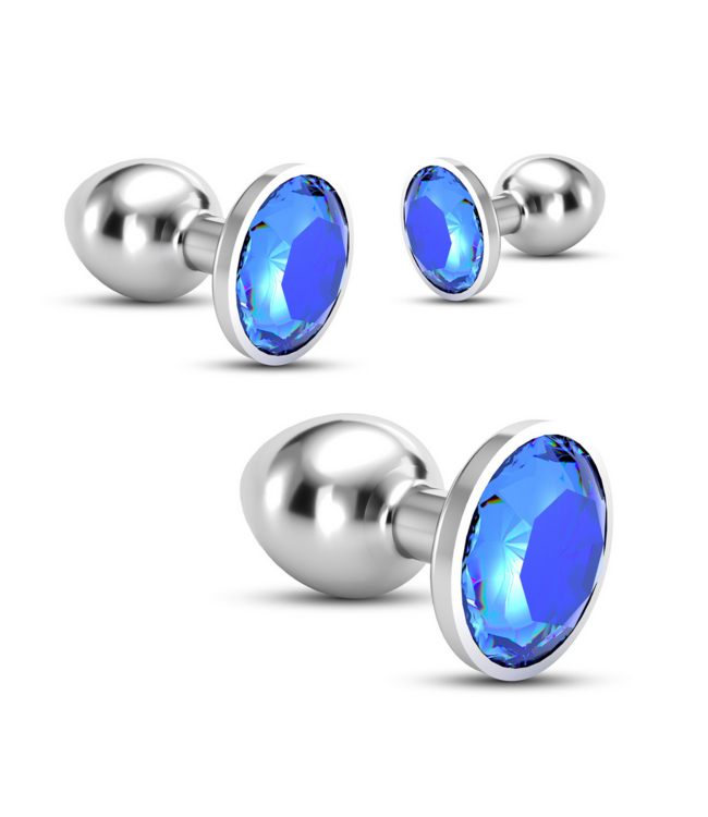 Crushious Bijou Anal Train Trio - 3 Luxurious Blue Jewel Plugs for Pleasure