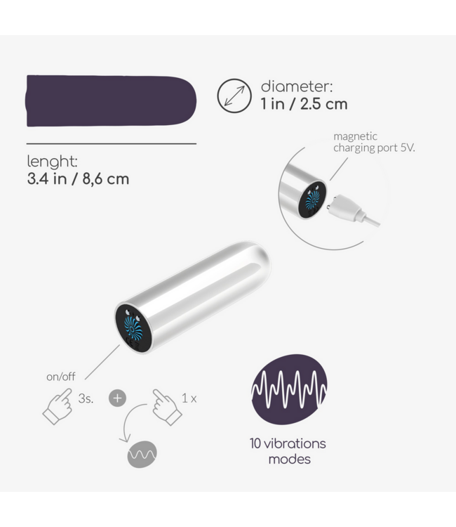 Crushious Crushious USB Oplaadbare Waterdichte Bullet Vibrator – Compact Wit