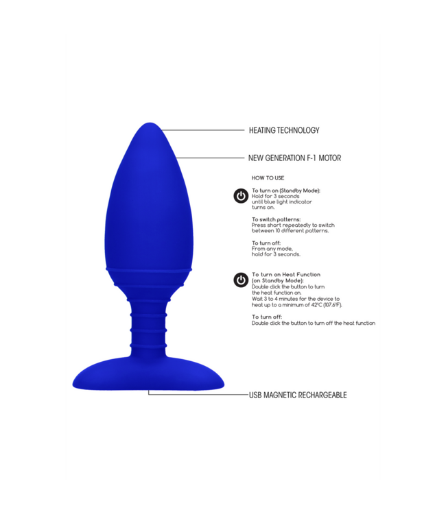 Elegance Glow Warming Vibrating Anal Butt Plug - 10 Functions, 42°C Heat, 12cm