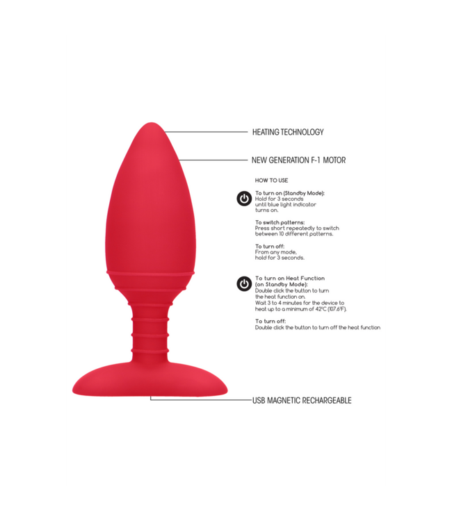 Elegance Elegance Vibrerende Verwarmbare Buttplug 12 cm Met 10 Modi En Siliconen