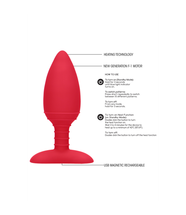Elegance Glow Heizbarer Vibrator Analplug 12 cm – Med. Silikon, 10 Modi
