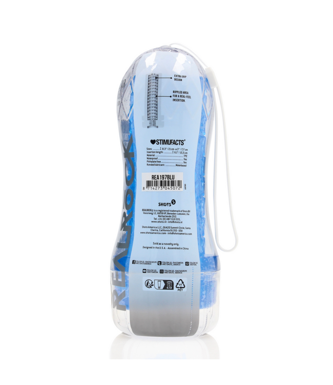 RealRock Compacte Blauw TPE Masturbator Met Ribbelstructuur Voor Intens Genot