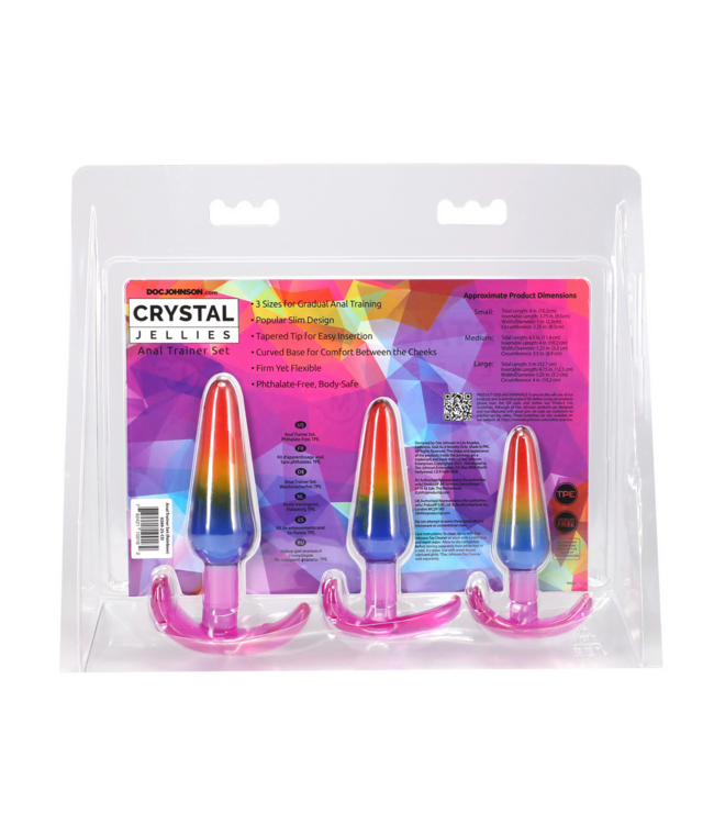 Doc Johnson Rainbow Anal Trainer Set - 3 Sizes of Crystal Jellies Plugs