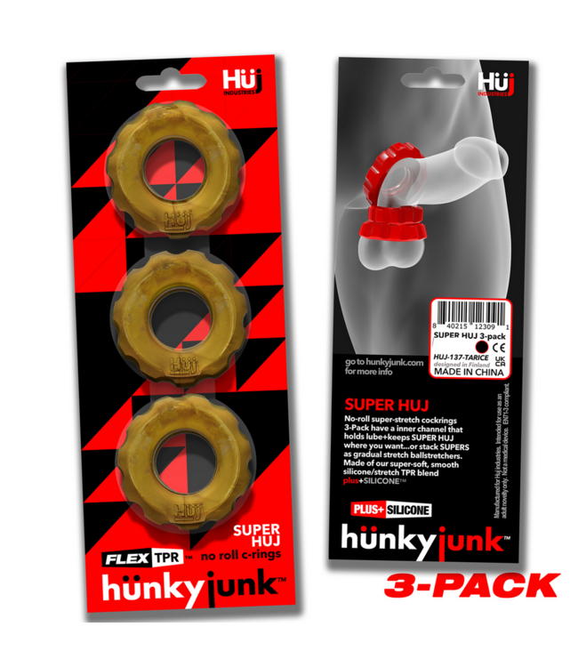 Hunkyjunk Super Huj 3er-Pack Dehnbare Cockringe Bronze Metallic für Intensiv-Stimulation