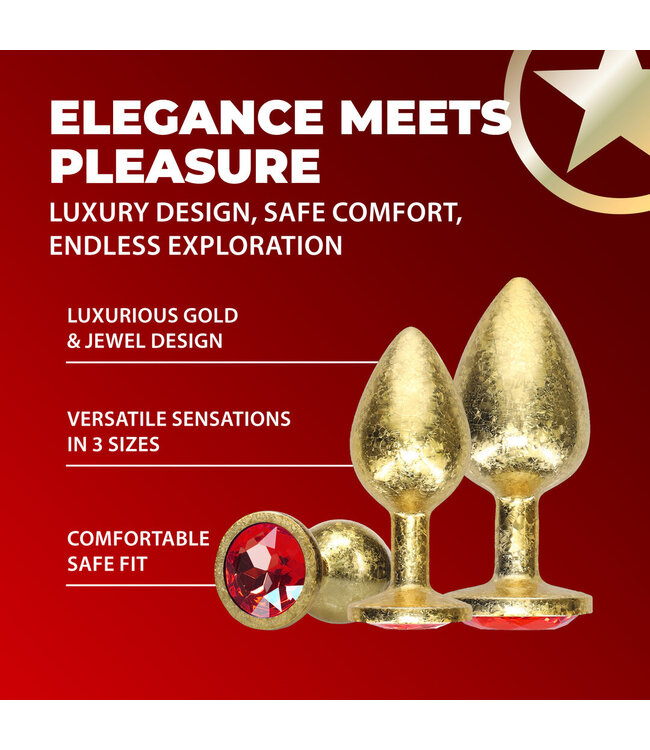 Ouch! Luxurious Milan Collection Gold Metal Anal Plug Set - 3.4 cm