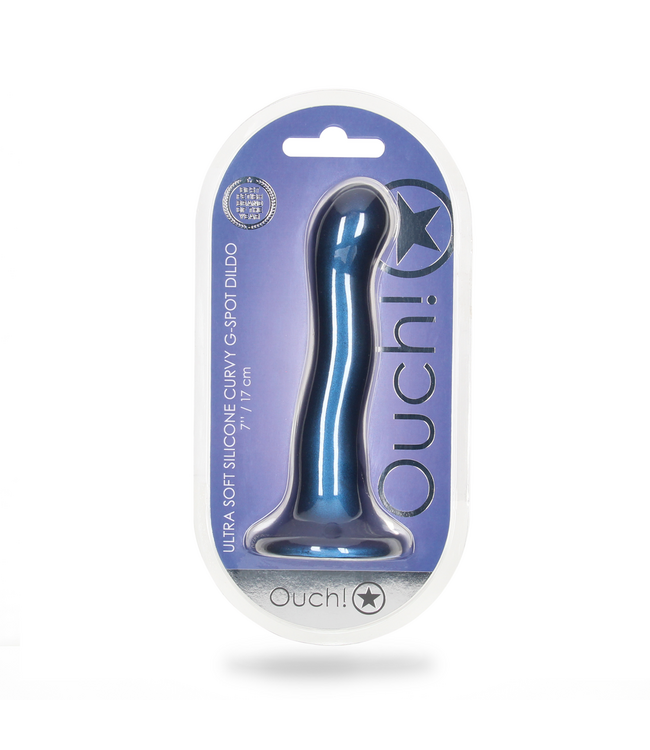 Ouch! Ultraweicher 17 cm G-Punkt-Dildo in Metallic-Blau mit Saugnapf