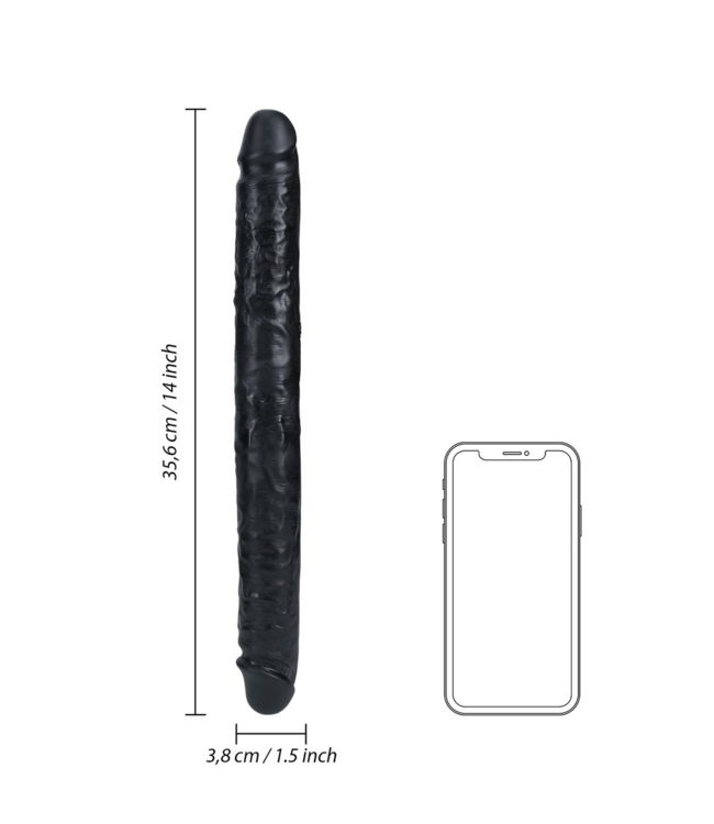RealRock RealRock Dubbelzijdige Dildo 35,6 cm Met Realistische Textuur Zwart