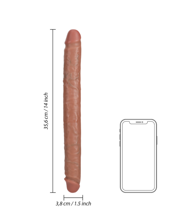 RealRock RealRock Dubbelzijdige Dildo 35,6 cm Bruin Met Realistische Aders