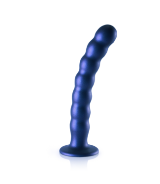 Ouch! Blue Metallic Beaded G-Spot Dildo with Suction Cup - 8" Silky Pleasure