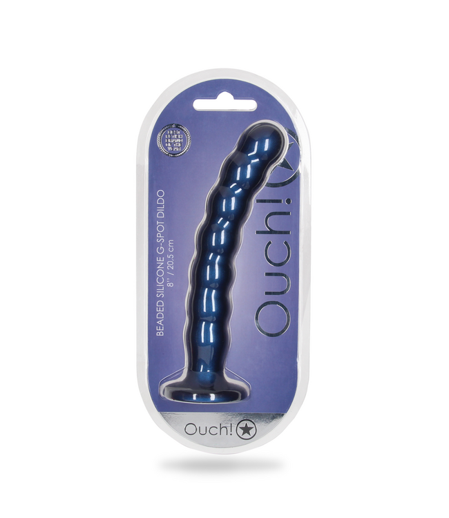 Ouch! Metallic Blauwe Siliconen G-Spot Dildo Met Zuignap En Gebobbelde Structuur 21 cm
