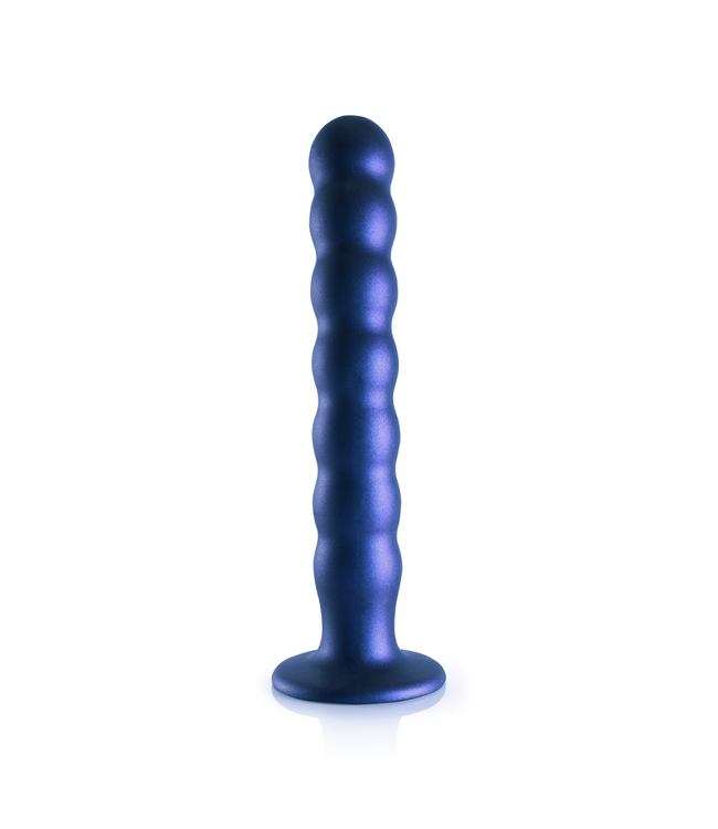 Ouch! Blue Metallic Beaded G-Spot Dildo with Suction Cup - 8" Silky Pleasure