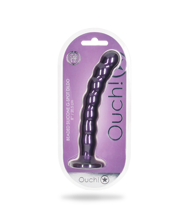 Ouch! Premium Silikon-G-Punkt-Dildo 20,5 cm - Metallic-Lila mit Saugnapf