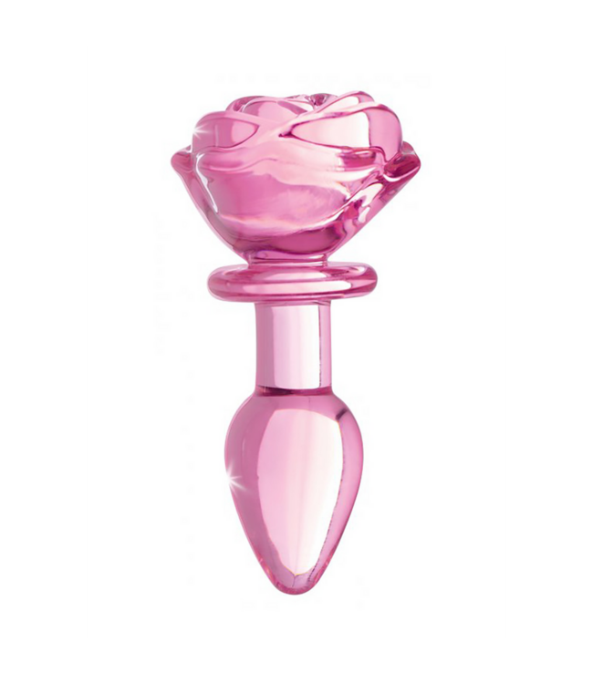 XR Brands Elegant Pink Rose Glass Butt Plug - 9.6 cm for Sensual Play
