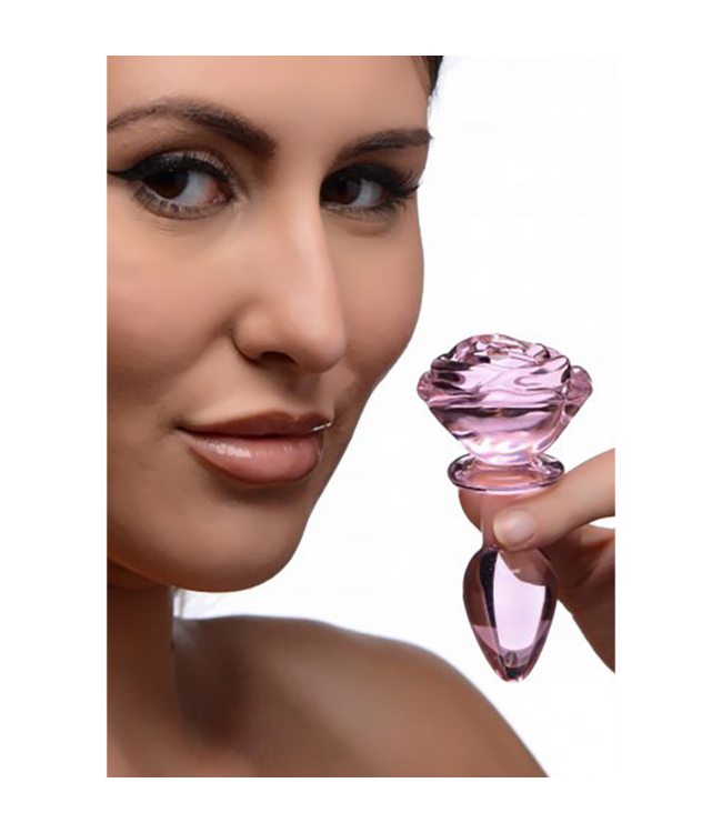 XR Brands Glazen Rozen Butt Plug 9,6 cm Roze – Duurzaam & Veilig Temperatuurspel