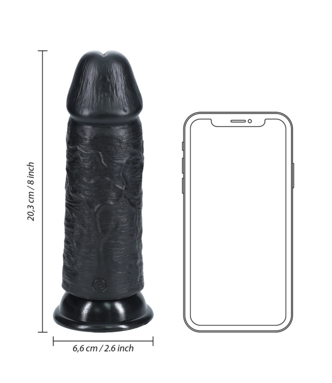 RealRock Extra dicker, gerader Dildo 20,3 cm – RealRock schwarz mit Saugnapf