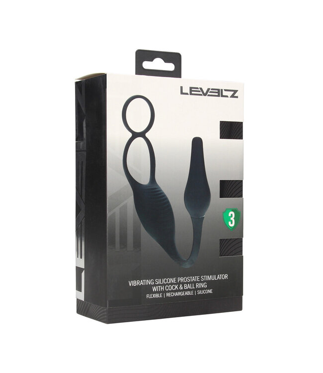 Levelz Vibrating Silicone Prostate Stimulator with Cock Ring – Black