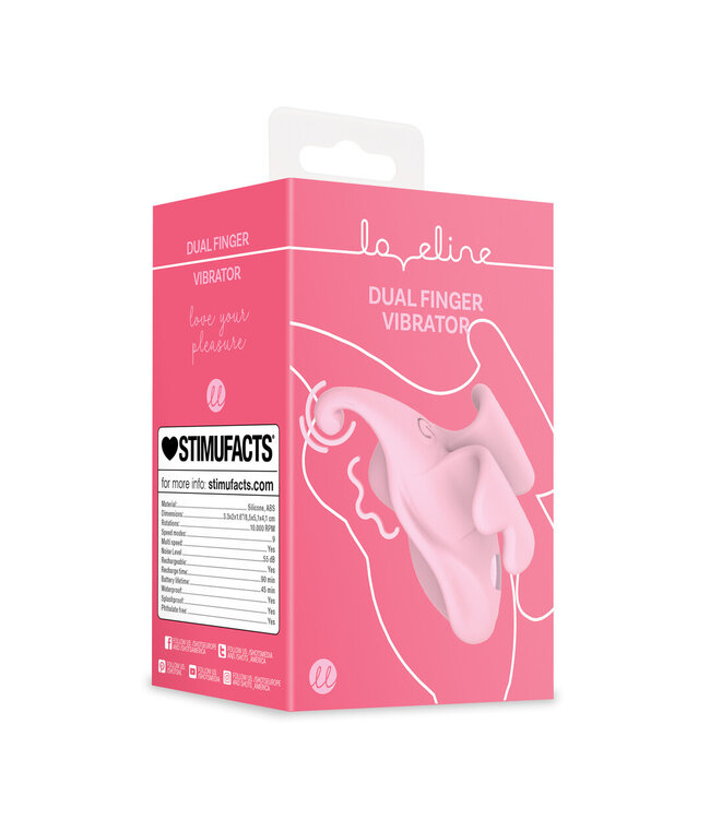 Loveline Light Pink Dual Finger Vibrator - Silky Soft, 9 Vibes, Waterproof