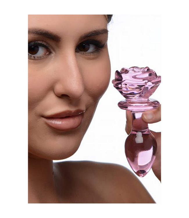 XR Brands Stylish Pink Rose Glass Butt Plug - Safe & Shatterproof 11 cm