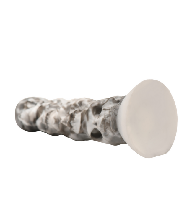 XR Brands Tower of Doom 17.8 cm Grey Silicone Dildo - Dark Skull Design