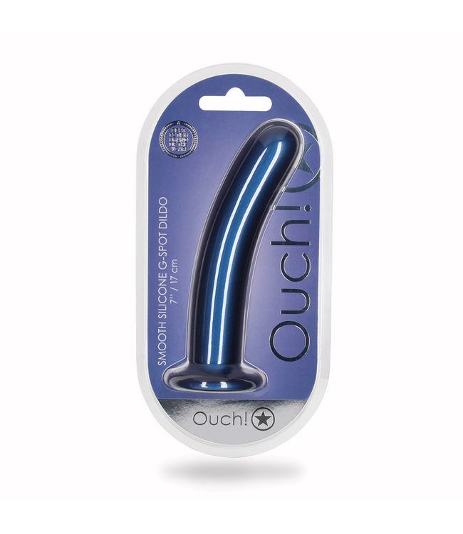 Ouch! G-Punt Dildo Van Vloeibaar Siliconen Met Zuignap 17,7 cm - Metallic Blauw