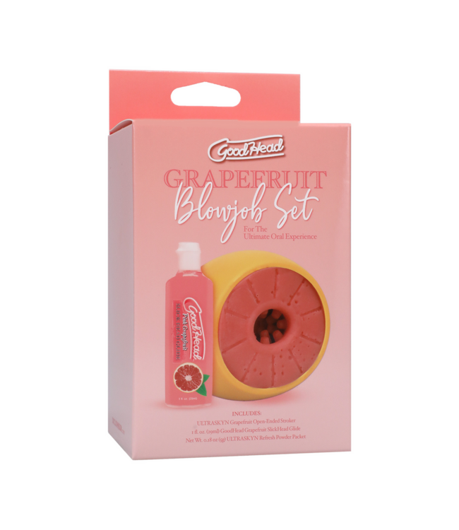 Doc Johnson ULTRASKYN Grapefruit Open-End Stroker Set Met GoodHead Slick Head & Refresh Powder