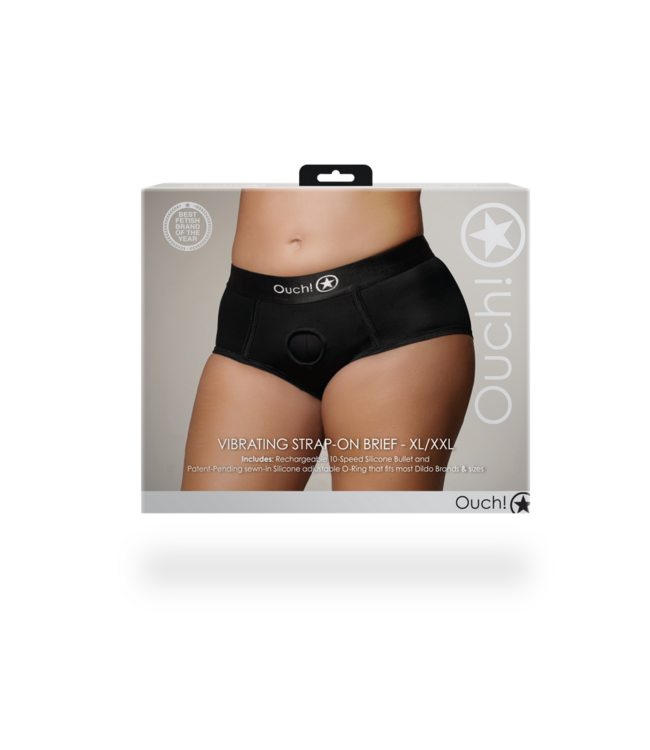 Ouch! Strap-on Boxershort Met Vibrerende O-Ring En 10-Standen Bullet XL/XXL Zwart