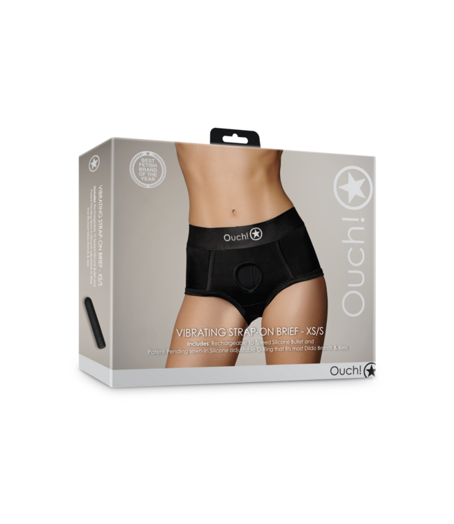Ouch! Strap-On Boxer Met Vibratie En Universeel O-Ring Systeem XS/S Zwart