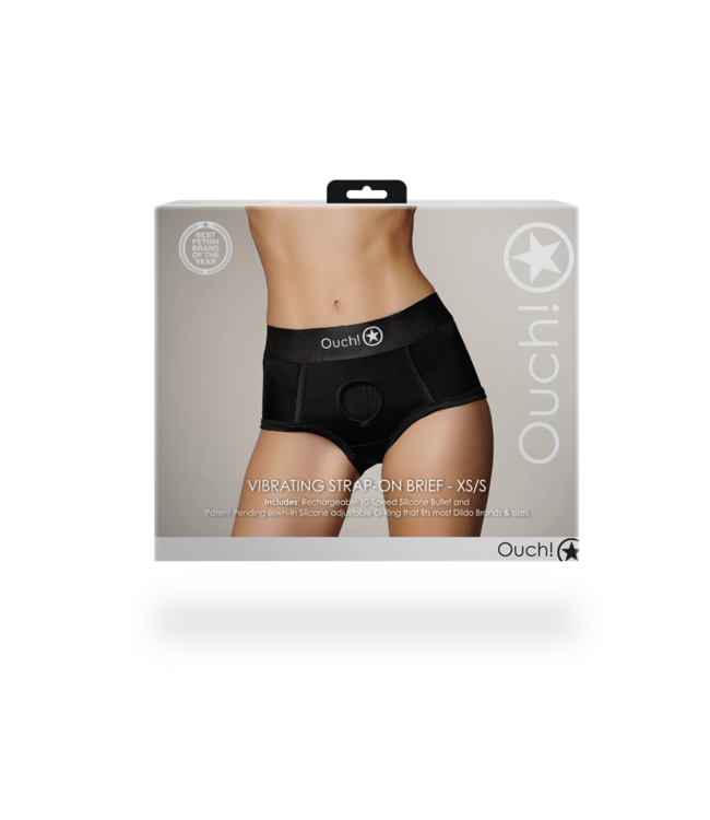 Ouch! Strap-On Boxer Met Vibratie En Universeel O-Ring Systeem XS/S Zwart