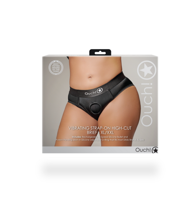 Ouch! Vibrerende Strap-On Boxer Met O-Ring System Voor XL/XXL Maten Zwart
