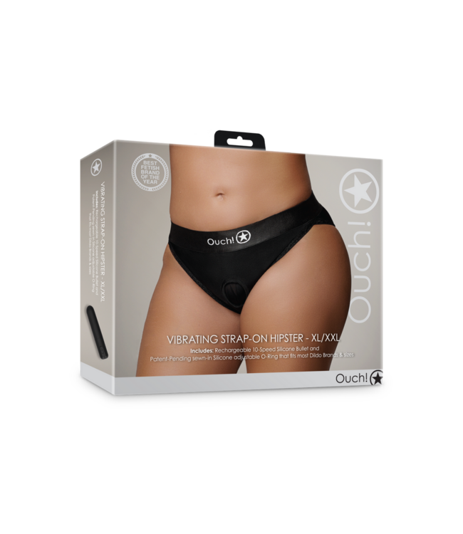 Ouch! Vibrerende Strap-on Boxer Met O-Ring Systeem XL/XXL Zwart | 10-Stand Vibratie