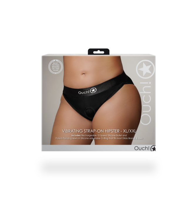 Ouch! Vibrerende Strap-on Boxer Met O-Ring Systeem XL/XXL Zwart | 10-Stand Vibratie