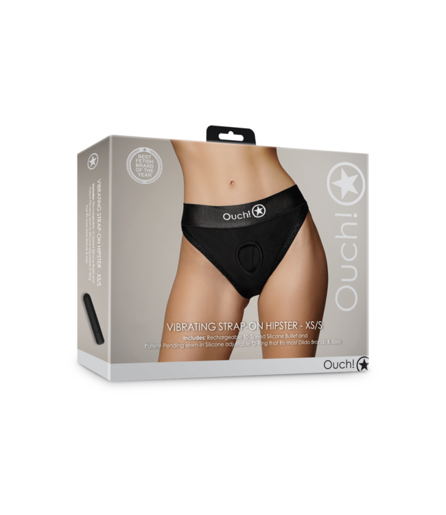Ouch! Vibrerende Strap-On Boxer Met O-Ring En 10-Standen Vibratie XS/S Zwart