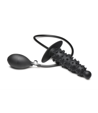 XR Brands Nubbed Black Inflatable Anal Plug - 76.2 cm for Extreme Stimulation
