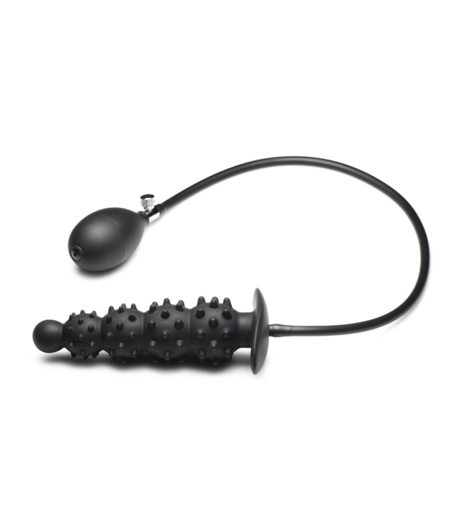 XR Brands Nubbed Black Inflatable Anal Plug - 76.2 cm for Extreme Stimulation