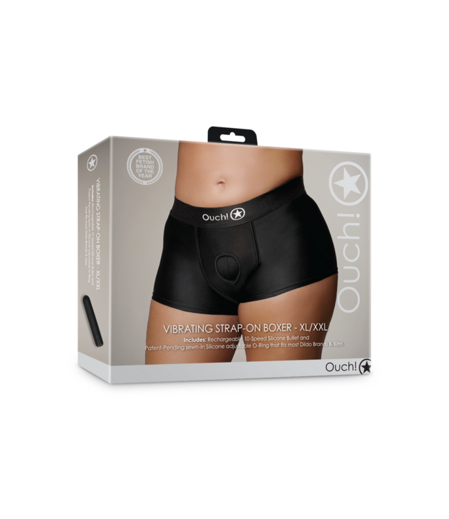 Ouch! Strap-on Boxer Met Vibrerende Bullet Voor XL/XXL Met O-Ring Systeem Zwart