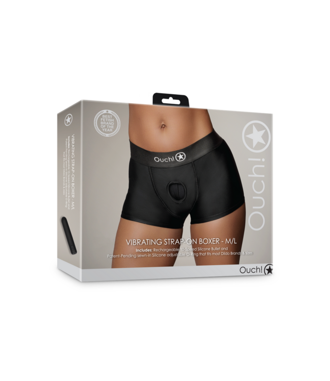 Ouch! Strap-on Boxer Met Vibrator En O-Ring Systeem Voor Dildo's M/L Zwart