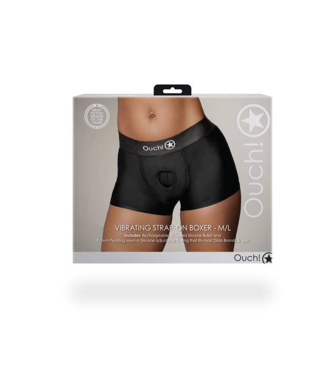 Ouch! Vibrating Strap-On Boxer M/L Black | Comfort for Packing & Pegging