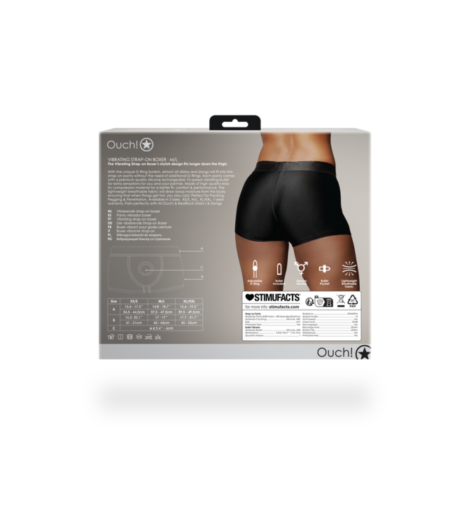 Ouch! Vibrating Strap-On Boxer M/L Black | Comfort for Packing & Pegging