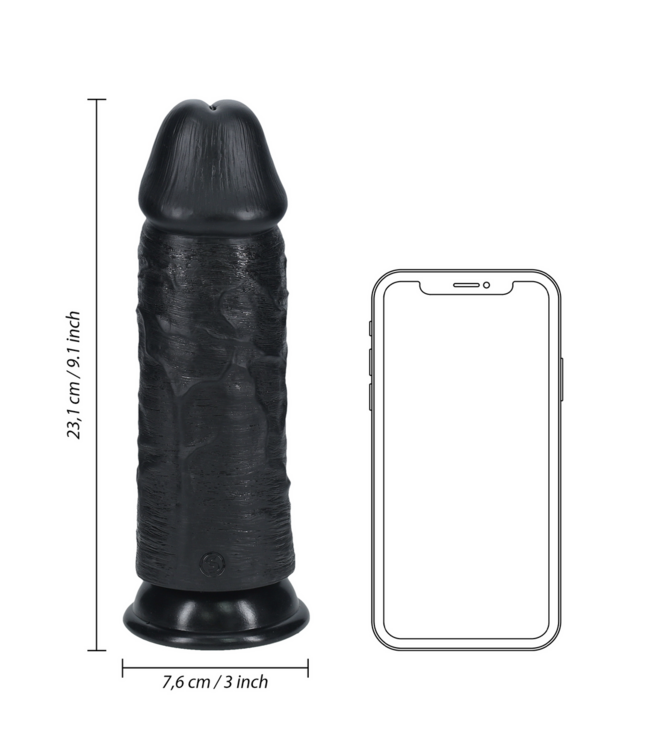 RealRock RealRock PVC Dildo 9/23 cm – Extra dick, schwarz, mit Saugnapf