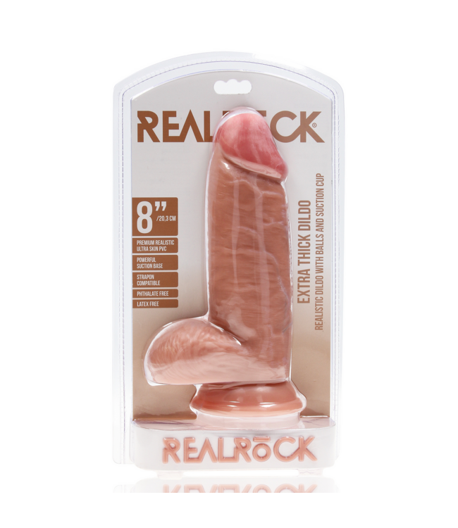 RealRock RealRock Extra Grote Rechte Dildo Met Gedetailleerd Scrotum En Zuignap 20,3 cm
