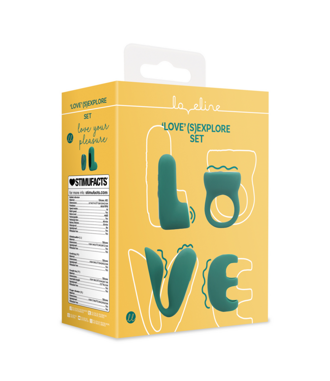 Loveline Loveline (S)explore Groen Kristal Set - Cockring, Clitorisstimulator & Vingervibrator