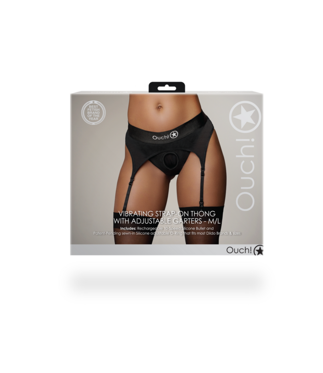 Ouch! Vibrierende Strap-On-Boxershorts M/L Schwarz – 10-Funktionen-Vibrator