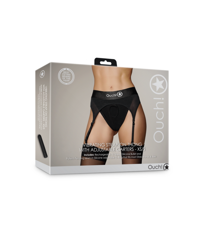 Ouch! Elegant Vibrating Strap-On Thong XS/S Black for Comfort & Style