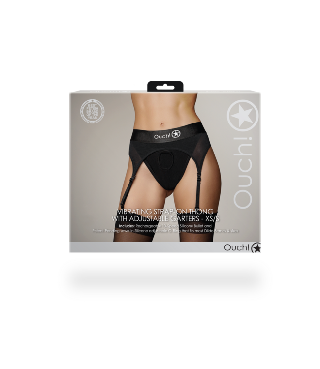 Ouch! Vibrerende Strap-on Boxer Met O-Ring Systeem En Siliconen Bullet Zwart XS/S