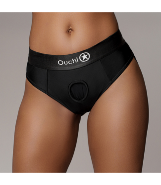 Ouch! Elegant Vibrating Strap-On Boxer Thong - Comfort & Sensation M/L Black