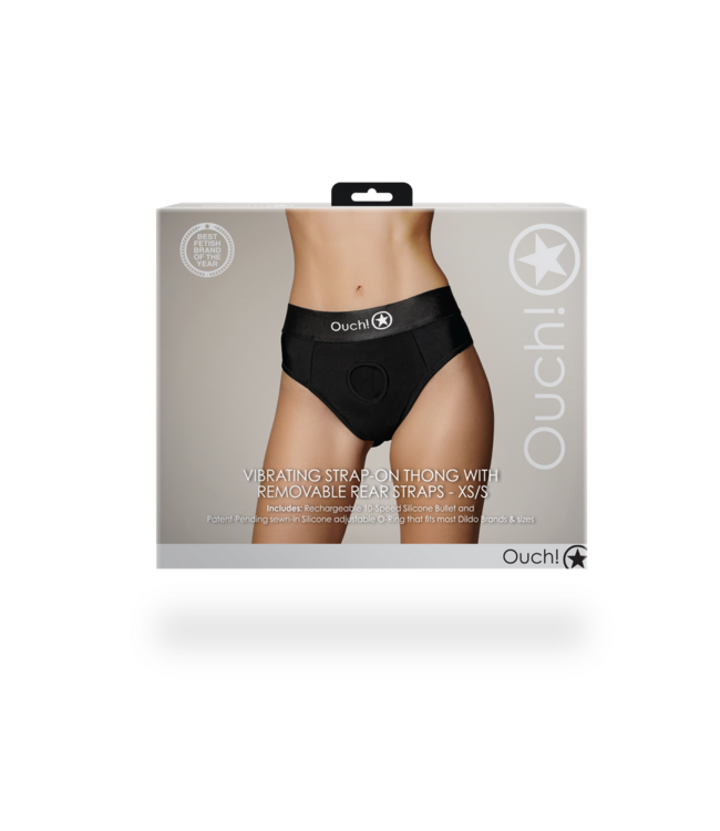 Ouch! Vibrerende Strap-On Boxer Met O-Ring Systeem En Oplaadbare Bullet Zwart XS/S
